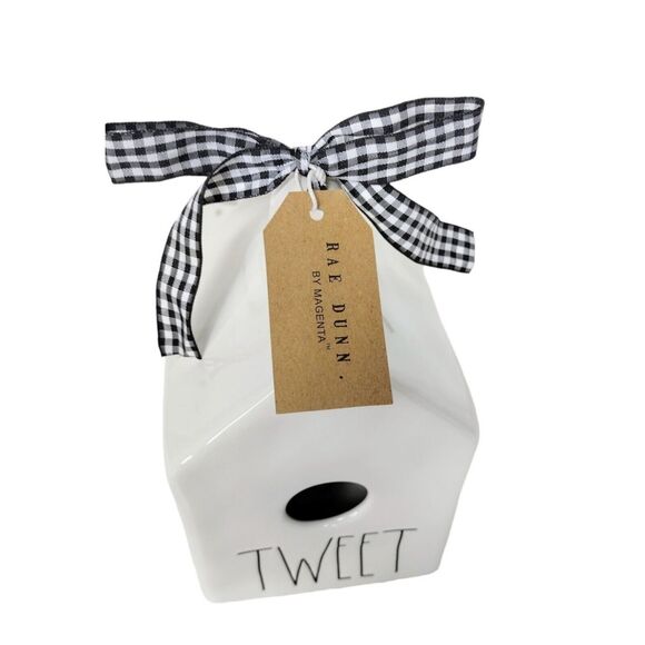 Farmhouse Rae Dunn Ceramic Garden Birdhouse "Tweet" Outdoor Stand Hanging - Picture 4 of 10